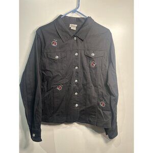 isaac designs womens black jean jacket ladybugs size large